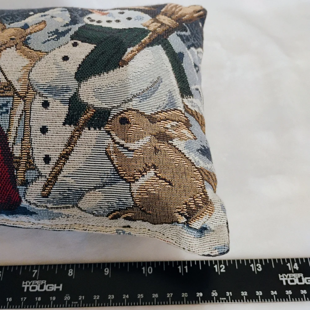 Winter Tapestry Throw Accent Pillow Snowman Deer Rabbit Christmas Holiday 12